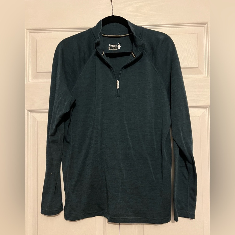 Smart Wool, Quarter Zip Merino Wool Pullover, Green, 2X